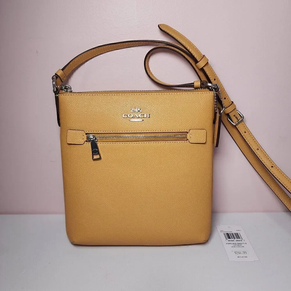 NWT Coach CE871 Rowan Mini Honeycomb Yellow Crossgrain File Crossbody Bag